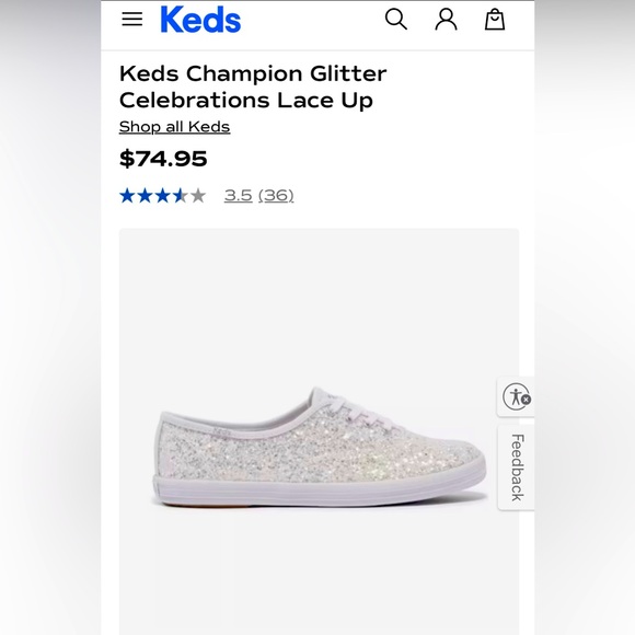 Keds Glitter Lace-Up Sneakers - White - Picture 2 of 4